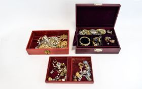 Two Jewellery Boxes Containing A Collection Of Costume Jewellery, Comprising Earrings, Brooches,