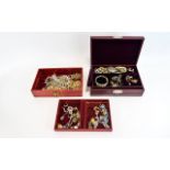 Two Jewellery Boxes Containing A Collection Of Costume Jewellery, Comprising Earrings, Brooches,