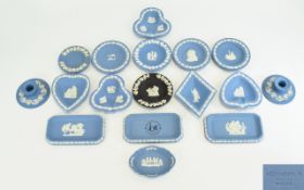Wedgwood Blue Jasperware Collection of Various Shaped Pin Dishes ( 13 ) Thirteen In Total + a Pair