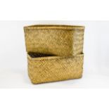 Vintage Woven Rattan Lidded Travel Basket Rectangular basket with matching slip over lid in pale