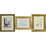 Three Framed And Mounted Prints Two watercolour prints in comtemporary plain gilt frames,