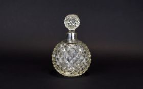 Victorian Silver Collar Cut Crystal Perfume Bottle. Hallmark Birmingham 1898, Pineapple Shape.