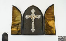 Large 19thC Victorian Silver Crucifix In Fitted Silk Lined Box,