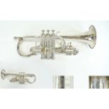 Eterna by Getzen Silver Plated Cornet. Serial Num SK36789. Length 15.25 Inches.