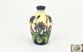 Moorcroft - Tube lined Small Vase. Floral Design, Date 1999. Moorcroft Marks to Underside of Vase.