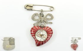 Vivienne Westwood Signed Luxurious Heart Shaped Enamel Brooch / Watch.