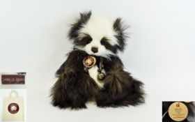 Charlie Bears Handmade - Long Pile Plush Fur Traditional Black and White Panda Bear - Name ' Izzy '