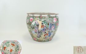 Chinese Famille Rose Koi Fish Bowl Large and highly ornamented bowl with traditional floral and