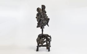 Chinese - Early 20th Century Large Well Carved Root Carving of an Immortal Standing on One Leg,