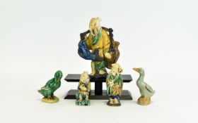 Japanese - Polychrome Glazed Pottery Figures, From The Early 20th Century.