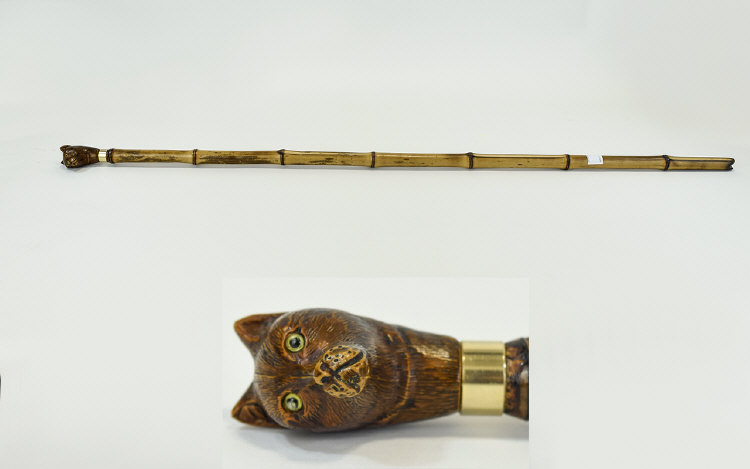 Antique Cats Head Topped Walking Stick / Cane.
