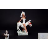 W. Goebel Novelty Hand Painted Ceramic Figure. c.1950's ' Lady Atop a Donkey ' with Red Blinkers.