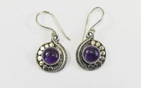 Hand Made Amethyst Drop Earrings, entirely hand crafted in silver, set with 5.