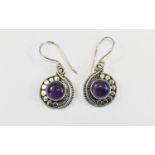 Hand Made Amethyst Drop Earrings, entirely hand crafted in silver, set with 5.