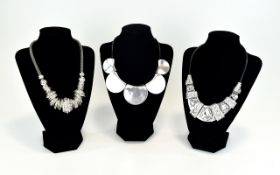 Silver Tone And Crystal Set Statement Necklaces Three in total to include crescent shaped collar