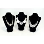 Silver Tone And Crystal Set Statement Necklaces Three in total to include crescent shaped collar