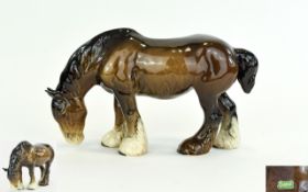 Beswick Early Horse Figure ' Grazing Shire ' - Brown. Model No 1050. Issued 1945 - 1970. Designer A.