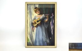 Henry Meynell Rheam (1859-1920) Newlyn School chalk pastel, Romantic, Portrait Of A Lady, In Blue