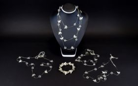 Multi Strand Silver Tone And Crystal Necklaces Seven items in total to include six long,