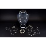 Multi Strand Silver Tone And Crystal Necklaces Seven items in total to include six long,