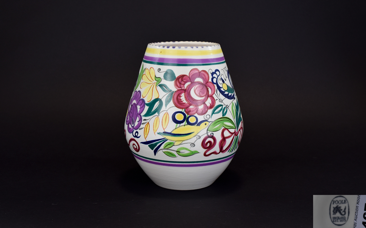 Poole - 1950's Hand Painted Trudi Carter Designed Vase. Stylish Floral Design, L.