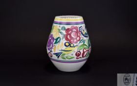 Poole - 1950's Hand Painted Trudi Carter Designed Vase. Stylish Floral Design, L.