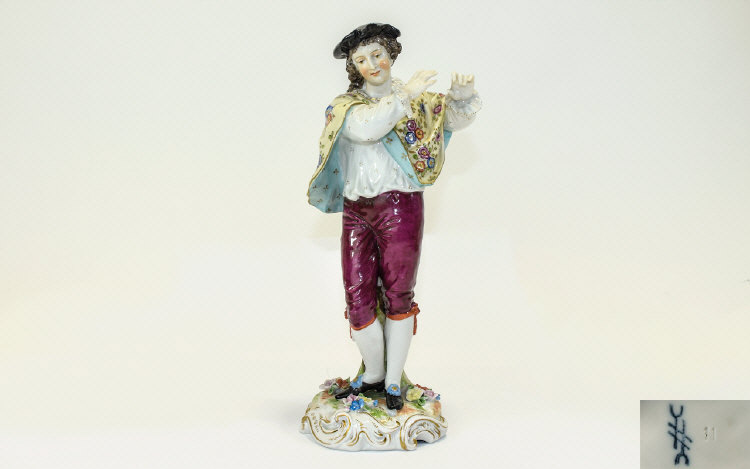 Volkstedt - Fine Hand Painted Porcelain Figure ' Male Musician '. c.