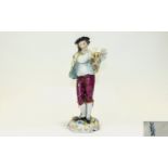 Volkstedt - Fine Hand Painted Porcelain Figure ' Male Musician '. c.