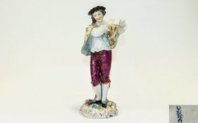 Volkstedt - Fine Hand Painted Porcelain Figure ' Male Musician '. c.