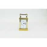 Modern - English Brass Cased Carriage Clock, Battery Driven, Features White Porcelain Dial,