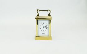 Modern - English Brass Cased Carriage Clock, Battery Driven, Features White Porcelain Dial,