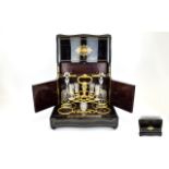 Napoleon III French Cave De Liqueur Tantalus or Cellarette, with Boule Work and Brass Inlay to Black