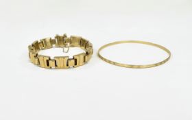 9ct Gold Bracelet, Hollow Fancy Links, Stamped 9ct. Together With A LIght 9ct Gold Bangle.