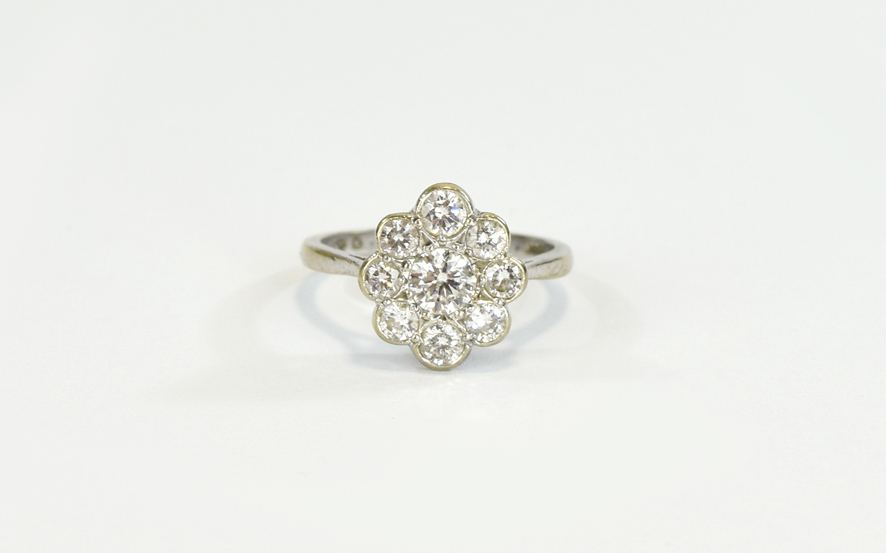 18ct White Gold Set Diamond Cluster Dress Ring, Flowerhead Setting.