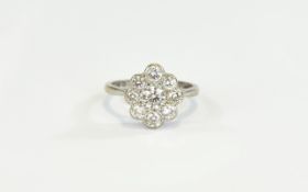 18ct White Gold Set Diamond Cluster Dress Ring, Flowerhead Setting.