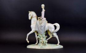 Lladro Large and Impressive Figure ' Lady Seated on Horse ' Model No 4516, Sculptor Fulgencio Garci.