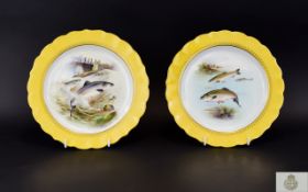 Royal Worcester Hand Painted Pair of Cabinet Plates, signed T.