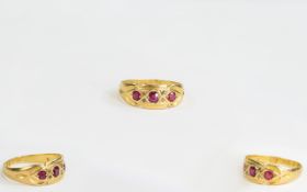 Ladies - Victorian 18ct Gold Set 3 Stone Ruby Ring. Fully Hallmarked for Chester 1901. Small Size.