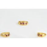 Ladies - Victorian 18ct Gold Set 3 Stone Ruby Ring. Fully Hallmarked for Chester 1901. Small Size.