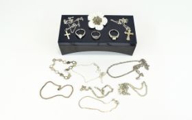 Collection of Silver to include 5 necklaces, four bracelets,