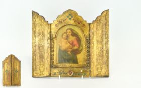 Russian Wooden Triptych Icon of Madonna and baby.