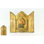 Russian Wooden Triptych Icon of Madonna and baby.