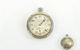 Volo - Art Deco Period White Metal Open Faced Pocket Watch with Silvered Dial and Secondary Dial.