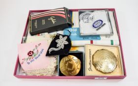 Assortment of Ladies Items including Stratton compact, Gilda Eau de Parfum, Lace handkerchiefs,