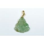 A Vintage and Nice Quality Jade Pendant In The Form of a Laughing Buddha with 9ct Gold Mount. Marked
