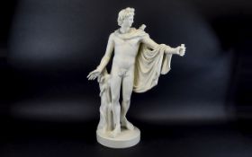 19th Century - Fine Parian Figure of a Classical Greek Male In a Standing Position by a Tree Stump