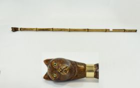 Antique Cats Head Topped Walking Stick /