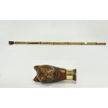 Antique Cats Head Topped Walking Stick /