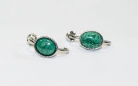 Malachite J-Hoop Earrings, two oval cabo