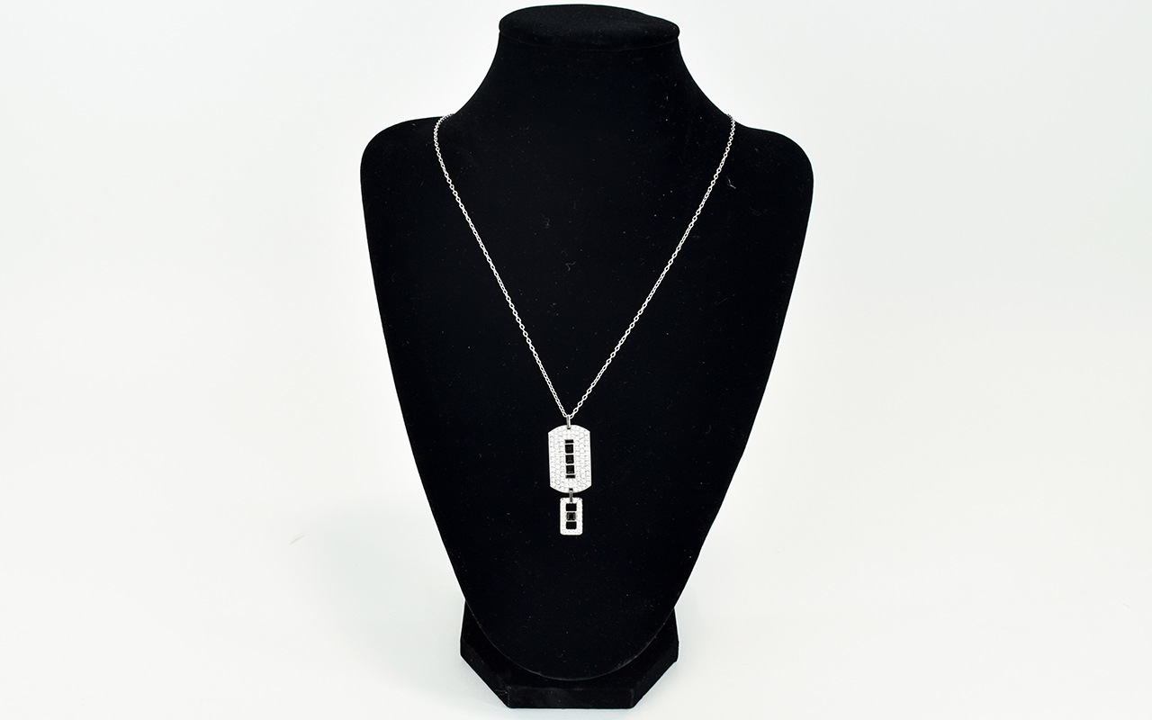 Swarovski Statement Pendant Long dogtag style pendant with additional rectangular drop on fine